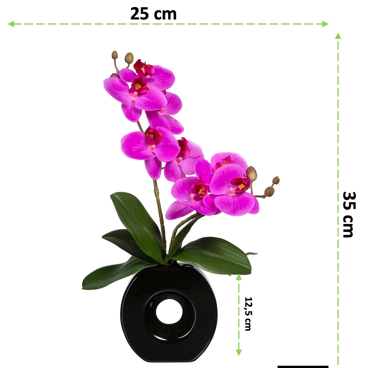 Kopu® Kunstbloem Lila Orchidee 35 cm in zwarte Vaas - Phalenopsis