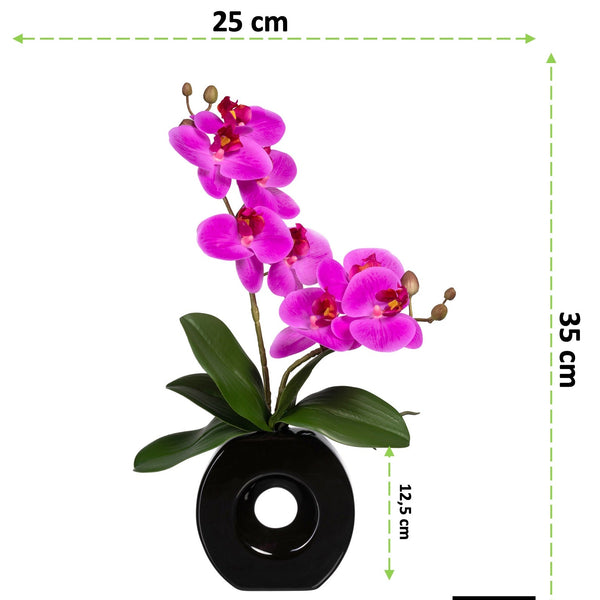 Kopu® Kunstbloem Lila Orchidee 35 cm in zwarte Vaas - Phalenopsis