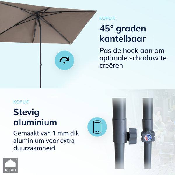 Kopu® Leon Parasol Rechthoek 150x250cm met Hoes - Hoogteverstelbaar - Taupe