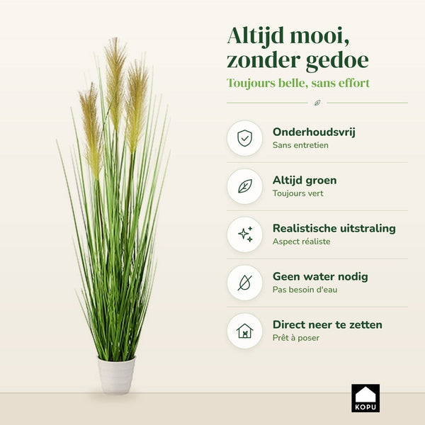 Kopu® Kunstplant Pampusgras 95 cm - 3 pluimen - in witte pot