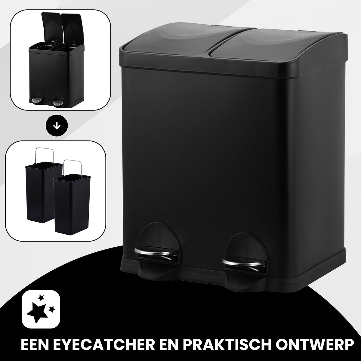 Prullenbak Met Pedaal 30L Zwart