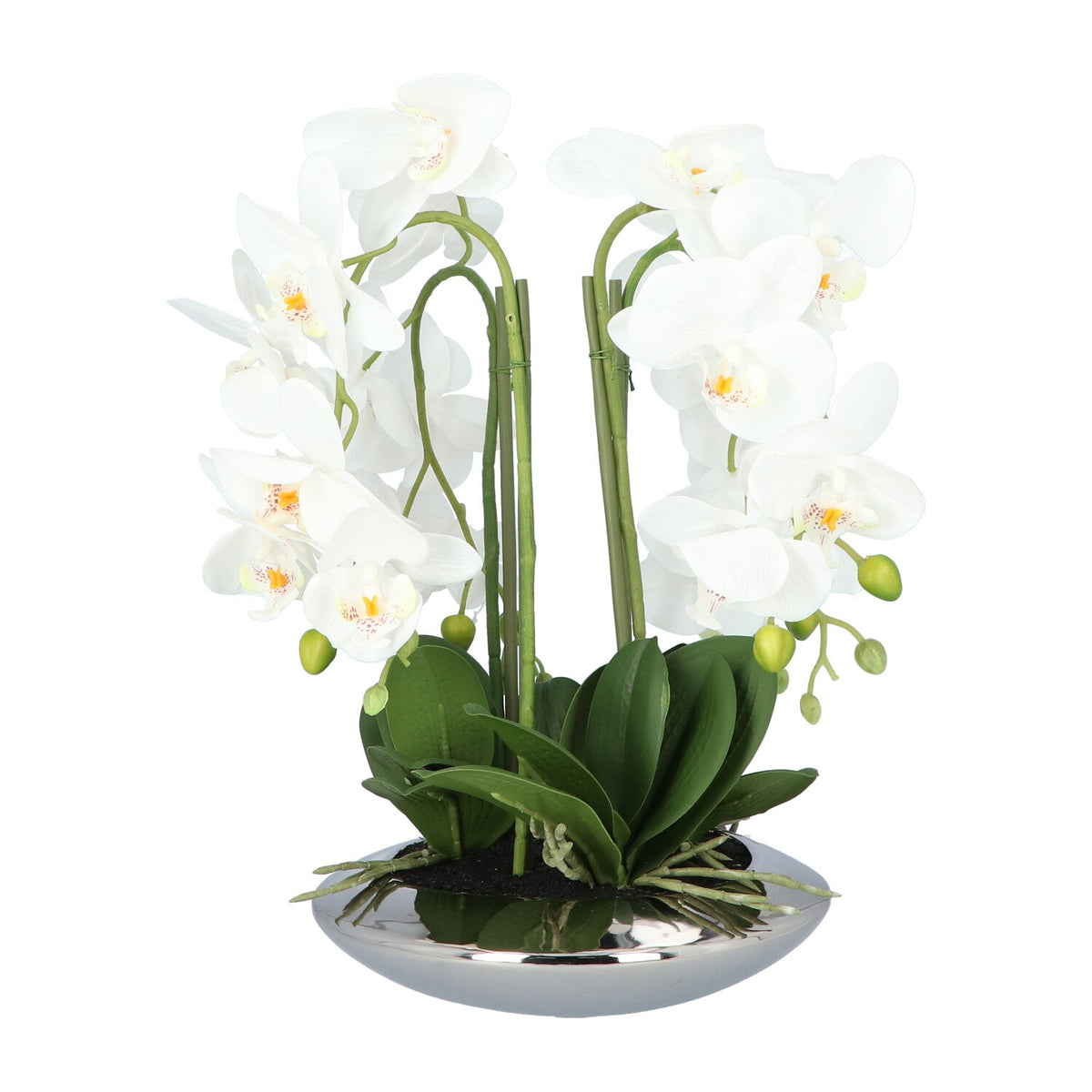 Kopu Kunstplant Orchidee 4 takken 41cm in Zilveren Schaal  - Wit