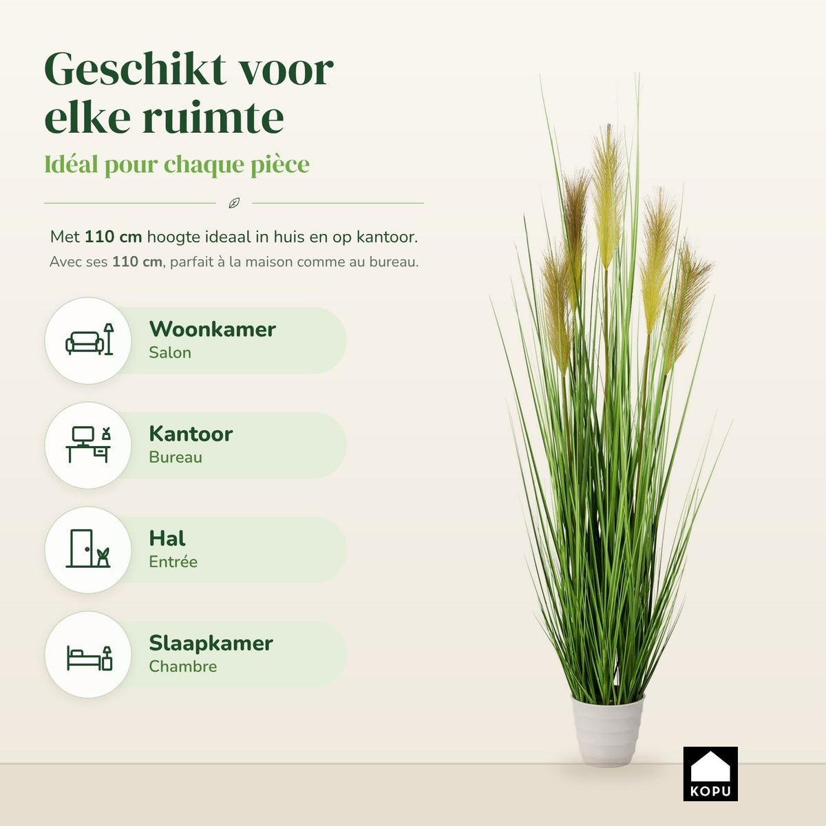 Kopu® Kunstplant Pampusgras 110 cm - 5 pluimen - in witte pot