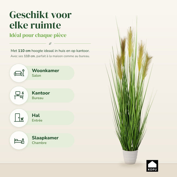 Kopu® Kunstplant Pampusgras 110 cm - 5 pluimen - in witte pot