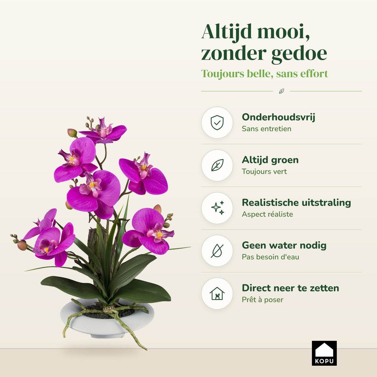 Kopu® Kunstbloem Orchidee 41 cm Paars met Bloemschaal - Phalaenopsis