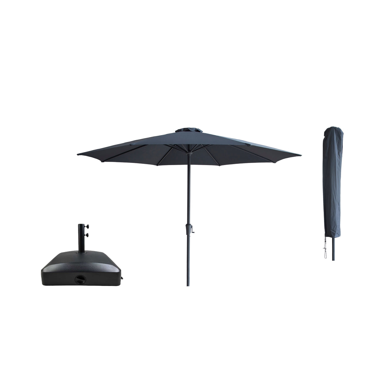 Kopu® Set Madrid 350 cm Grote Parasol Rond met Beschermhoes en Parasolvoet - Grijs