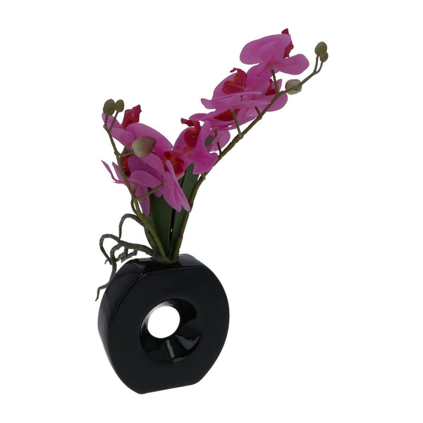 Kopu® Kunstbloem Lila Orchidee 35 cm in zwarte Vaas - Phalenopsis