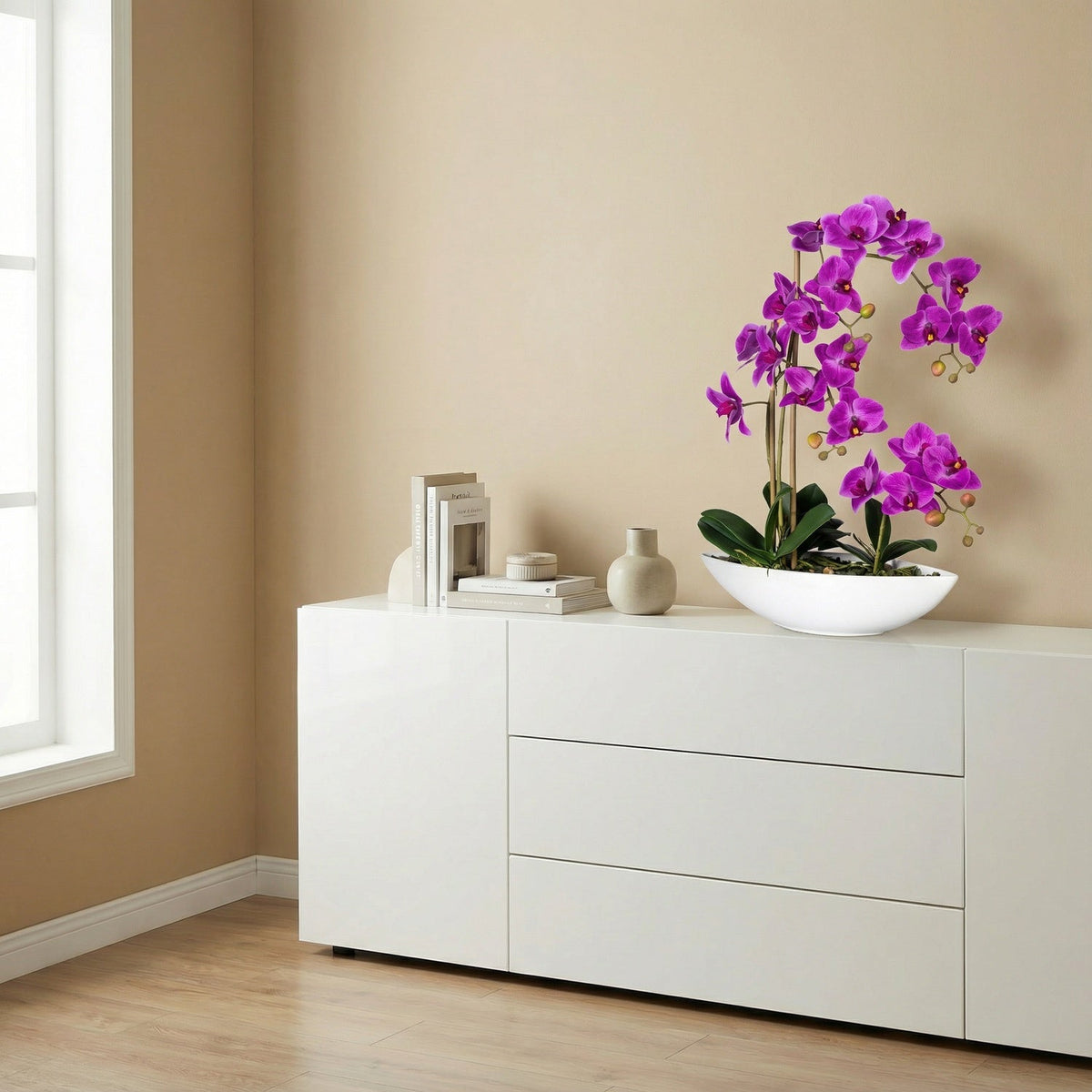 Kopu® Kunstbloem Orchidee 60 cm Roze met Schaal Ovaal - Phalaenopsis