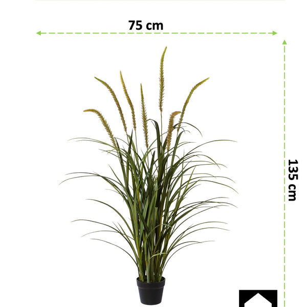 Kopu® Kunstplant Miscanthus 135 cm - 7 pluimen - in zwarte pot