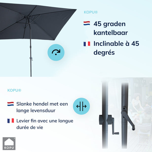 Kopu® Sevilla Parasol Rechthoek 200x300 cm met Hoes - Balkonparasol Grijs