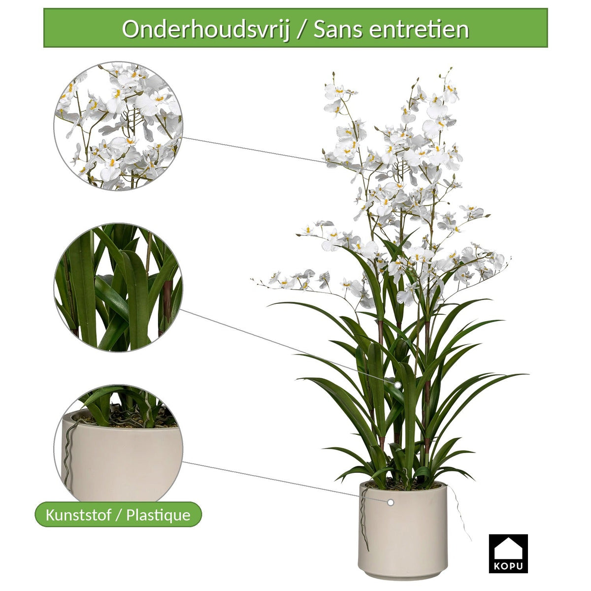 Kopu® Kunstbloem Orchidee Oncidium 98cm in pot - Wit