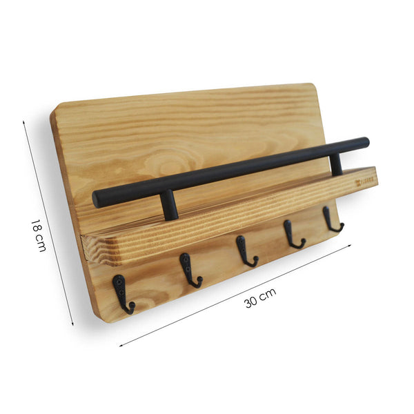 Sleutelrekje - Sleutelkastjes - Vijf sleutelhaken 30 x 18 cm - Beukenhout - Licht Bruin
