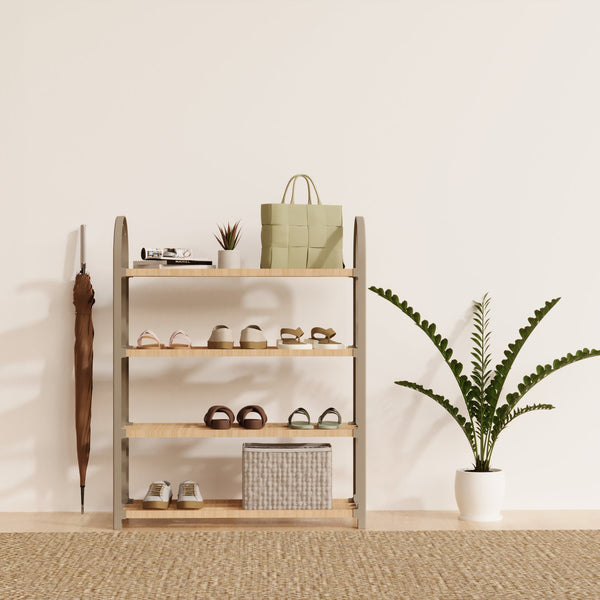 Schoenenrek 4 Lagen – Ruimtebesparend Schoenenkast – Modern Design – Metaal & Hout – Voor 12+ Paar Schoenen – Opbergsysteem Schoenenrek Hal, Slaapkamer of Woonkamer