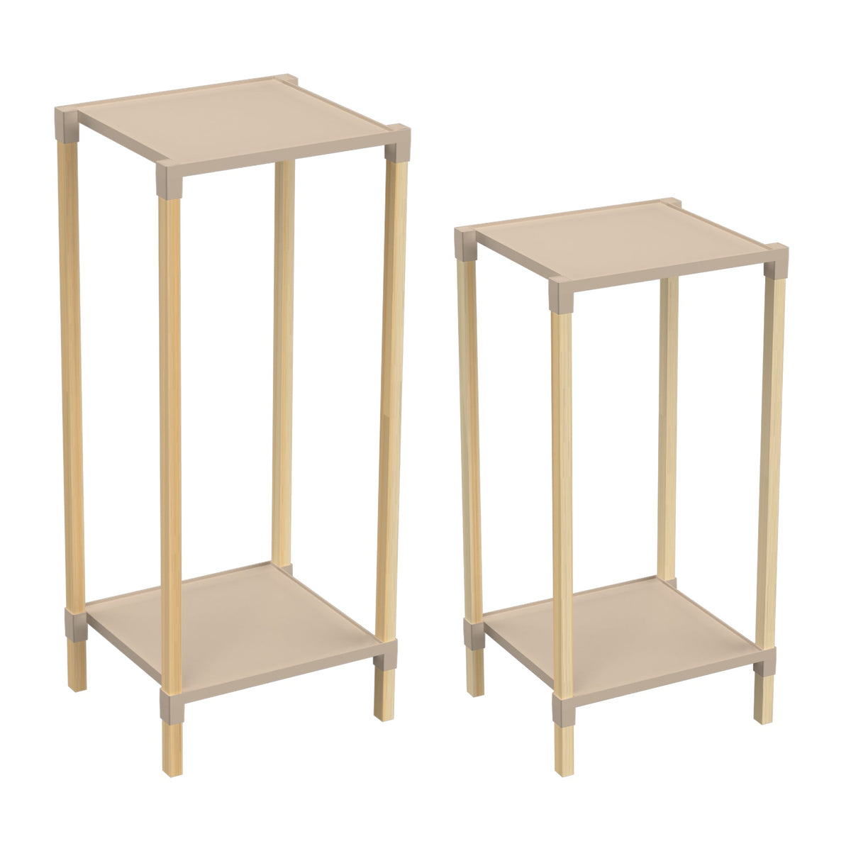FixWood 2-Tier Plantenstandaard – Set van 2 Bloemenrekken – Houten Bloemenstandaard voor Binnen & Buiten – Decoratieve Plantentafel – 50 & 60 cm Hoog – Beige-Natuur