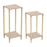 FixWood 2-Tier Plantenstandaard – Set van 2 Bloemenrekken – Houten Bloemenstandaard voor Binnen & Buiten – Decoratieve Plantentafel – 50 & 60 cm Hoog – Beige-Natuur