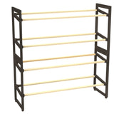 FixWood Houten Schoenenrek – 2-in-1 Stapelbaar Schoenenrek – 2 of 4 Lagen – Compact, Duurzaam en Stijlvol – Zwart/Hout – 65x26x52 cm