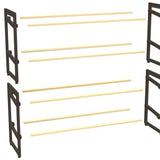 FixWood Houten Schoenenrek – 2-in-1 Stapelbaar Schoenenrek – 2 of 4 Lagen – Compact, Duurzaam en Stijlvol – Zwart/Hout – 65x26x52 cm