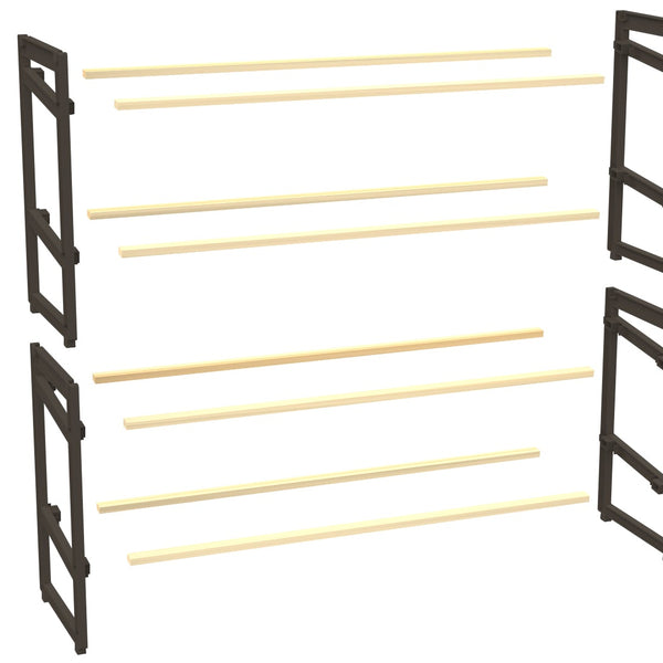 FixWood Houten Schoenenrek – 2-in-1 Stapelbaar Schoenenrek – 2 of 4 Lagen – Compact, Duurzaam en Stijlvol – Zwart/Hout – 65x26x52 cm