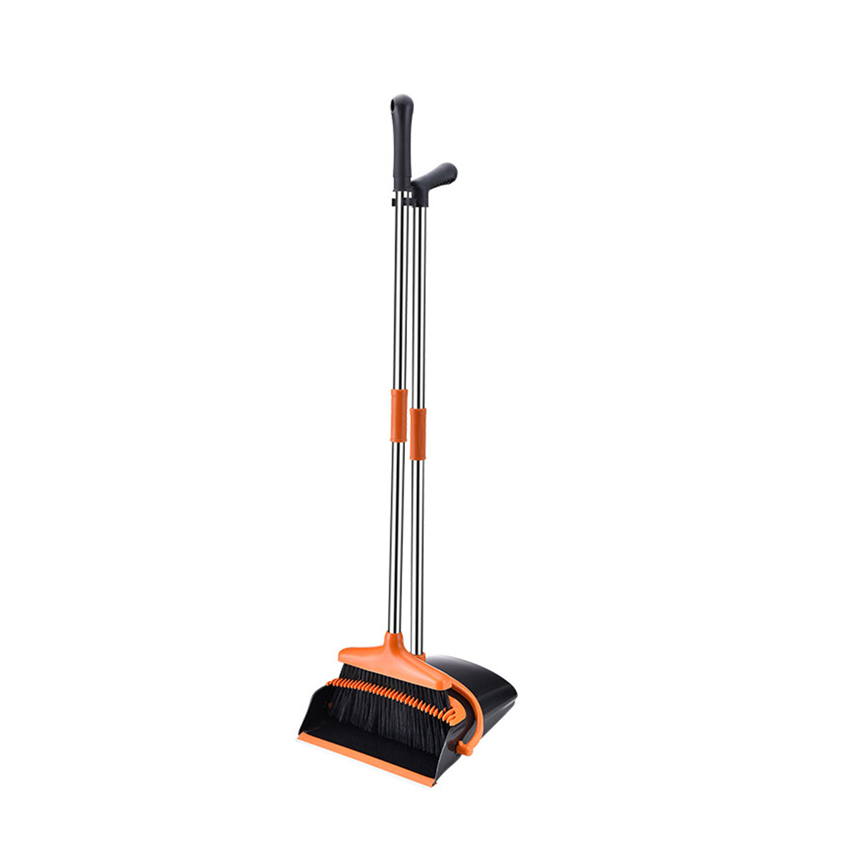 Stoffer en Blik met Lange Steel - 87 cm - Oranje - Zwart - Stoffer en Blik op Steel - Stoffer Lang