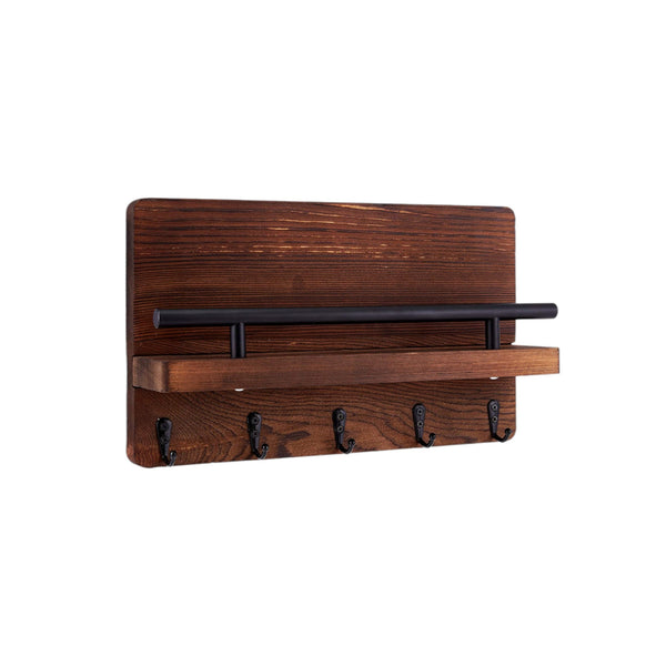 Sleutelrekje - Sleutelkastjes - Vijf sleutelhaken 30 x 18 cm - Beukenhout - Donker Bruin