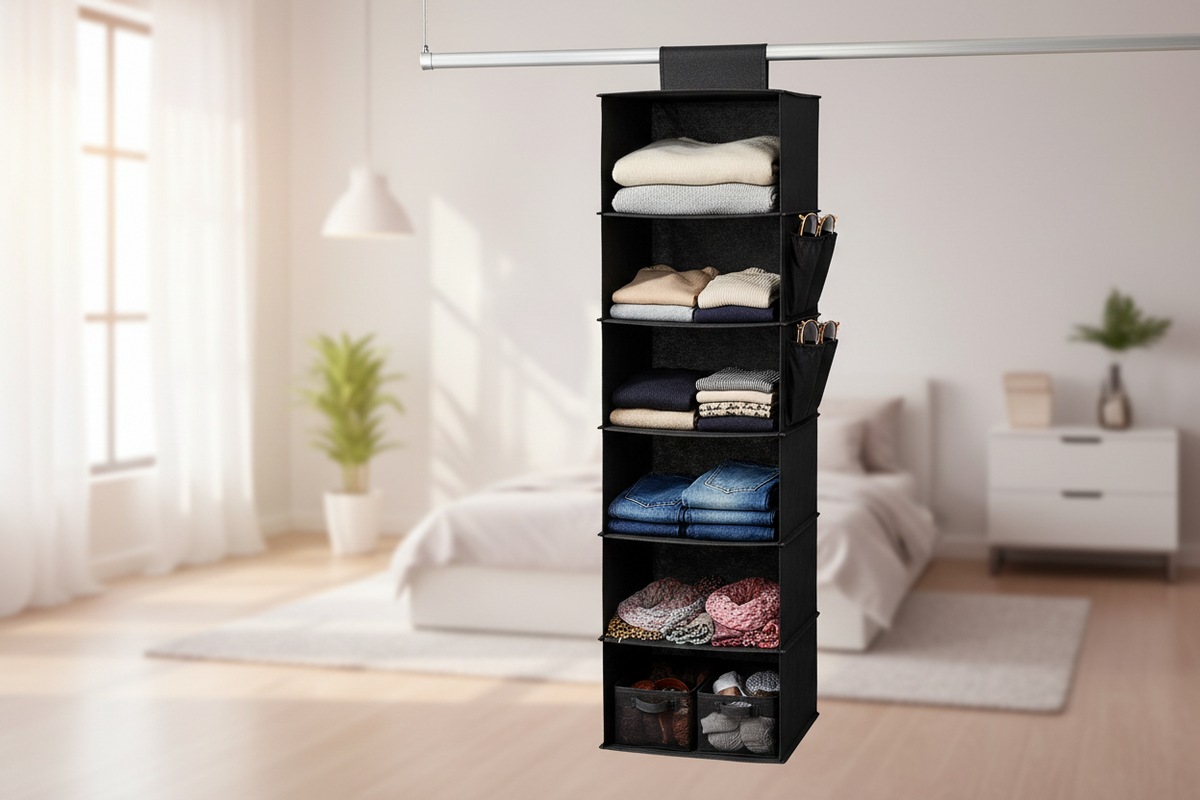 Kast Organizer - Hangende Opberger - 6 Vakken - Textiel - Zwart