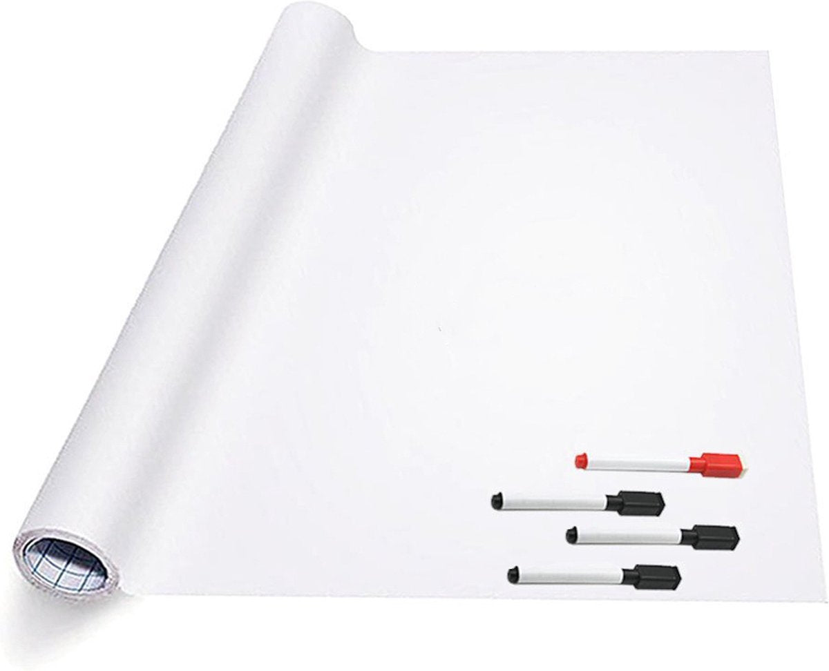 Whiteboard Folie XL Zelfklevend met 4 Stiften met Wisser - 60 x 100 cm