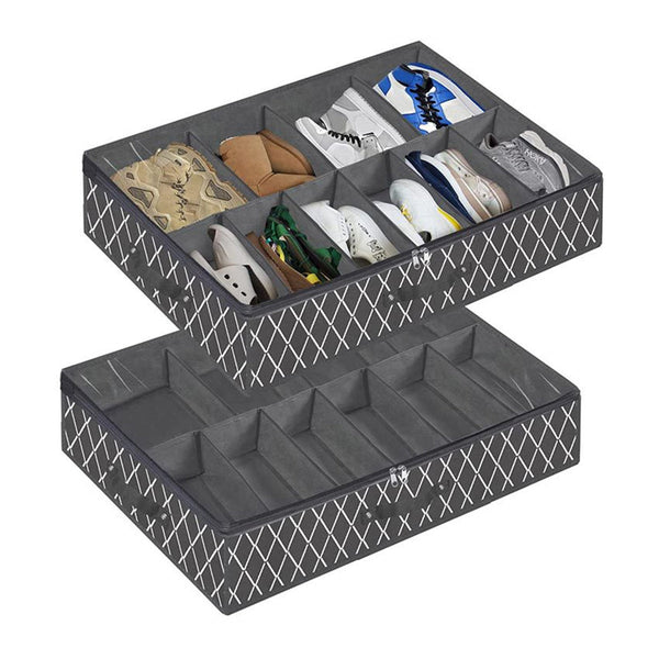 Schoenen Opbergtas Onderbed - 2 stuks - Grijs - 16 paar Schoenen - Schoenen Organizer