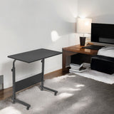 Laptoptafel op Wieltjes - Zwart - 80 cm x 40 cm - In Hoogte Verstelbaar - Bedtafeltje met Wielen - Ontbijttafel