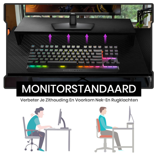Bayt Gamebureau met Monitorstandaard - 105x55x75cm - Zwart
