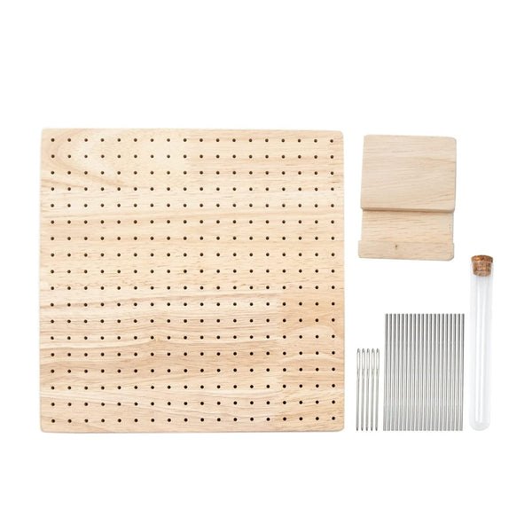 Haakbord - Hout - Complete set met 5 Naalden en 20 Pinnen - Blokkeerbord