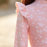 Badpak Lange Mouw Oud Roze met Bloemen print met Ruches Meisjes