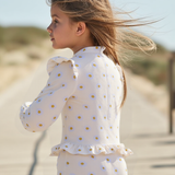 Badpak Lange Mouw Gebroken Wit met Bloemen print met Ruches Meisjes