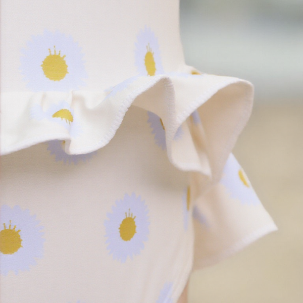 Badpak Lange Mouw Gebroken Wit met Bloemen print met Ruches Meisjes