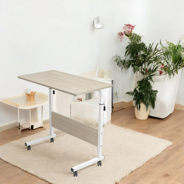 Laptoptafel op Wieltjes - Wit - In Hoogte Verstelbaar - Bedtafeltje met Wielen - Ontbijttafel