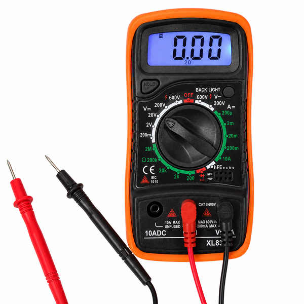 Digitale Multimeter – Spanningsmeter - Voltmeter - Ohmmeter – AC-DC Meter – LCD Display met Backlight – Inclusief Meetpennen & Opbergcase – Voor Elektronica, Auto & Huishoudelijk Gebruik