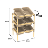 FixWood 3-laags Opbergrek met 6 uitneembare bakken – Houten Speelgoed- en Groente Organizer – 90x55x39 cm – Duurzaam en multifunctioneel