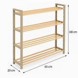 Schoenenrek 4-laags – 65x20x68 cm – Houten & Kunststof Schoenenkast – Schoenen Organizer – Ruimtebesparend Schoenenrek voor Hal, Slaapkamer of Gang – FixWood