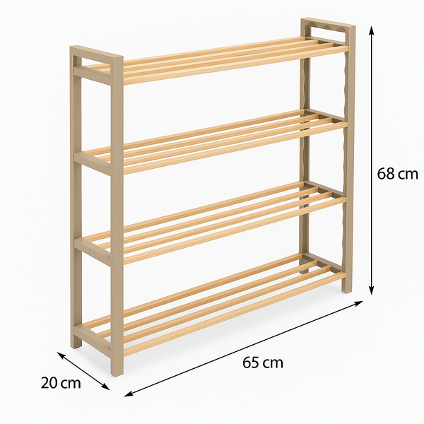 Schoenenrek 4-laags – 65x20x68 cm – Houten & Kunststof Schoenenkast – Schoenen Organizer – Ruimtebesparend Schoenenrek voor Hal, Slaapkamer of Gang – FixWood