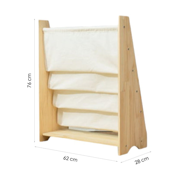 Kinderboekenkast - 76 x 62 x 28 cm - Bruin - Hout met Linnen - Kinderboekenrek - Boekenrek Kinderkamer
