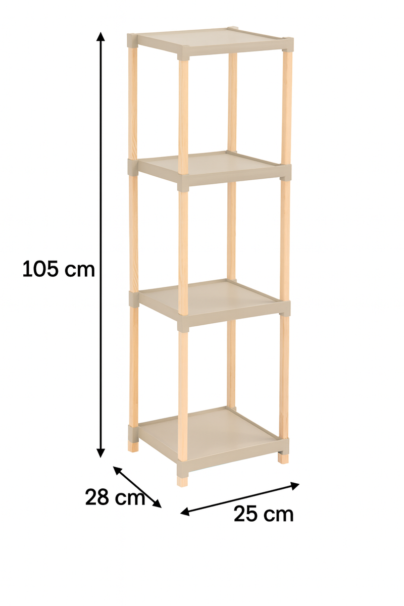 FixWood Houten Modulaire Opbergrek – Massief Hout & Kunststof – Badkamerrek, Keukenrek of Plantenrek – 105 cm Hoog – Beige-Naturel