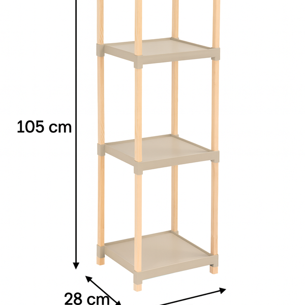 FixWood Houten Modulaire Opbergrek – Massief Hout & Kunststof – Badkamerrek, Keukenrek of Plantenrek – 105 cm Hoog – Beige-Naturel