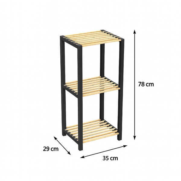 Opbergrek 3 Lagen – Kunststof & Hout – Lichtgewicht Multifunctioneel Kastje – Voor Keuken, Woonkamer of Badkamer – 78 x 35 x 29 cm
