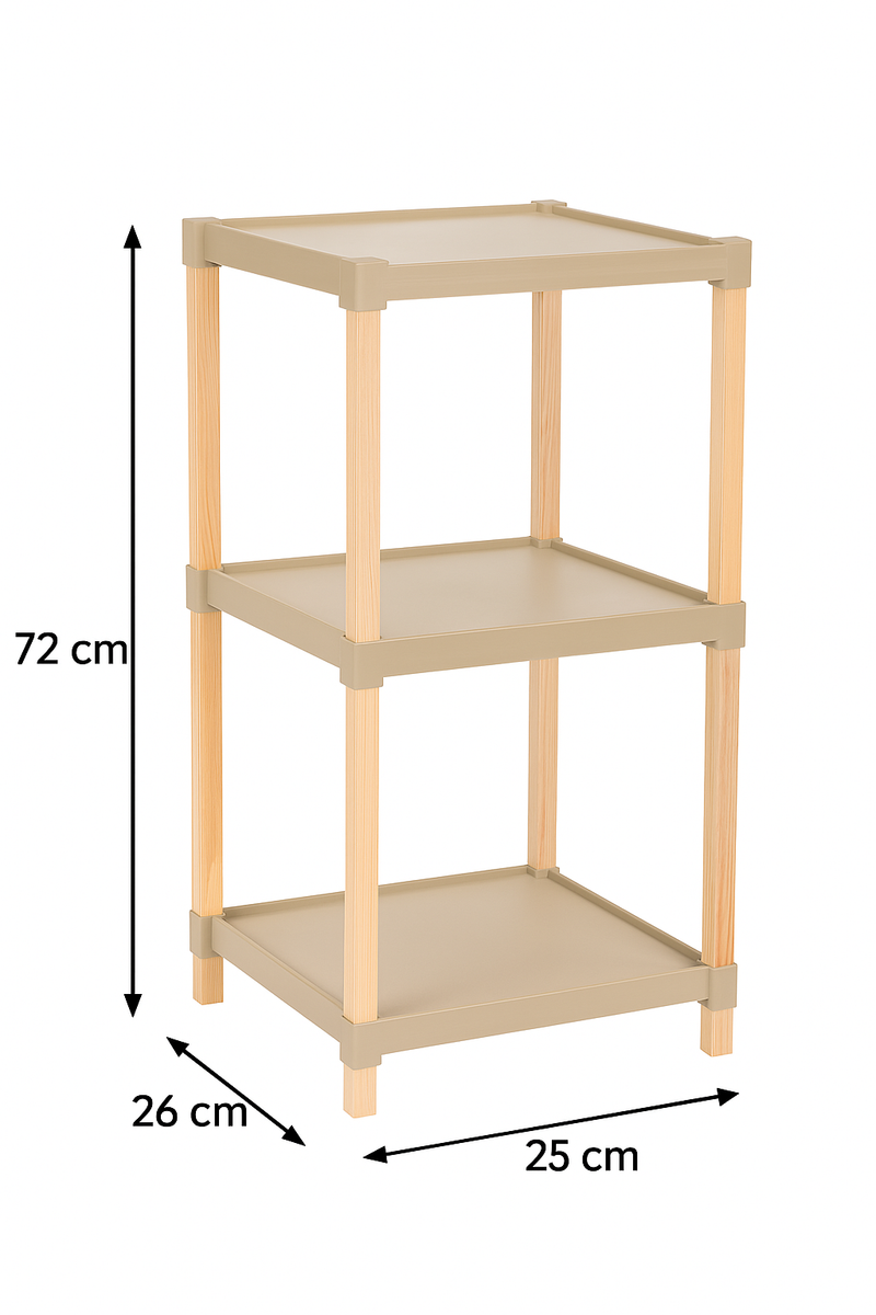 FixWood Houten Modulaire Opbergrek – Massief Hout & Kunststof – Badkamerrek, Keukenrek of Plantenrek – 72 cm Hoog – Beige-Naturel