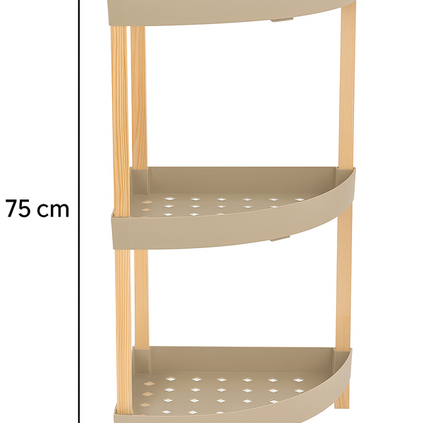 FixWood Houten Hoekrek – 3-Laags Organizer – Compact Badkamer- en Keukenrek – 75 x 44 cm