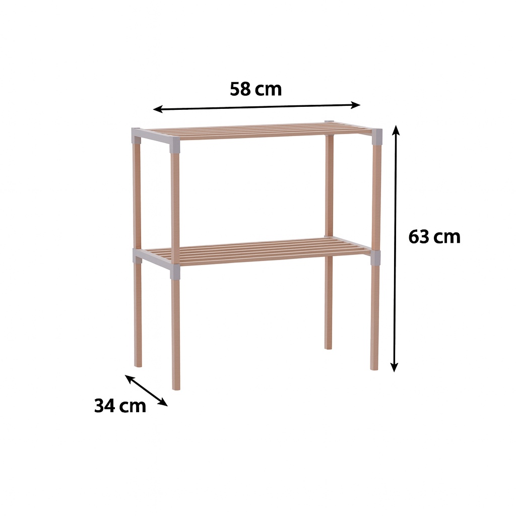 FixWood 2-laags Ovenrek – Keukenrek van Hout en Kunststof – Magnetron Rek – 58x34x63 cm – Multifunctioneel Opslagrek – Extra Werk- & Opbergruimte