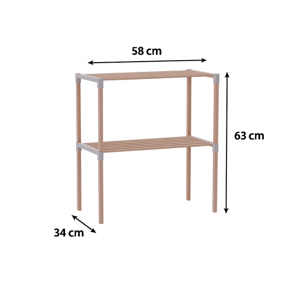FixWood 2-laags Ovenrek – Keukenrek van Hout en Kunststof – Magnetron Rek – 58x34x63 cm – Multifunctioneel Opslagrek – Extra Werk- & Opbergruimte