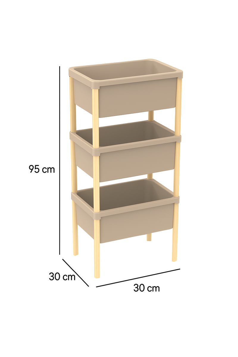 FixWood Houten 3-Laags Opbergrek – 95x30x30 cm – Multifunctioneel Rek voor Keuken, Badkamer & Speelkamer – Massief Hout & Stevig Kunststof – Eenvoudig te Monteren