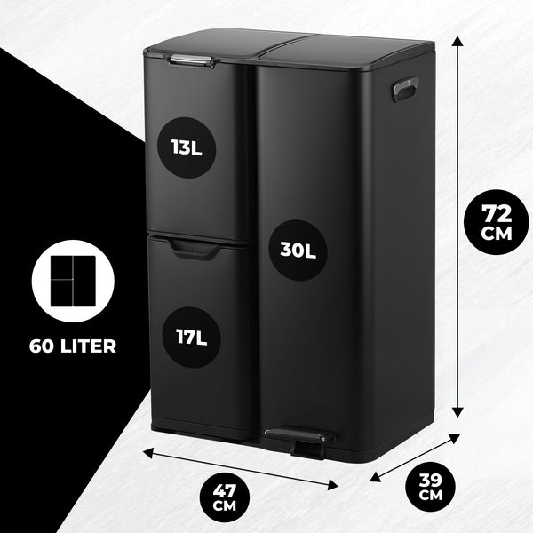 Prullenbak Pedaal 60 Liter Zwart