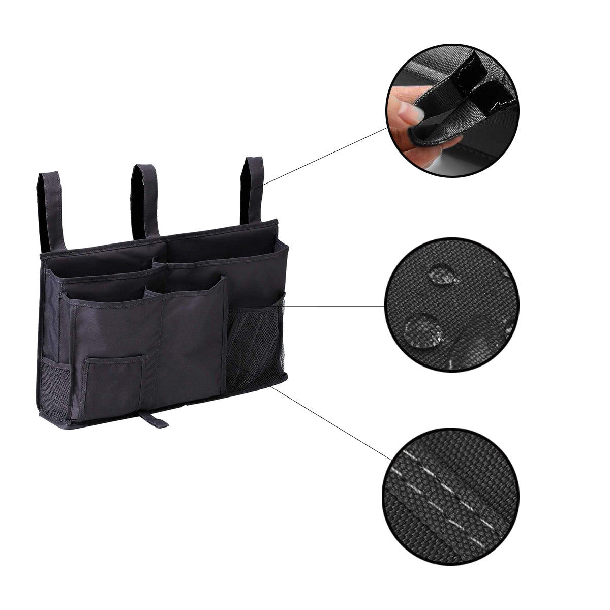 Bedside opslag zwart - Opbergzak voor naast bed - Bedside Pocket - Bed Organizer - 50,8 x 10,1 x 30,5 cm