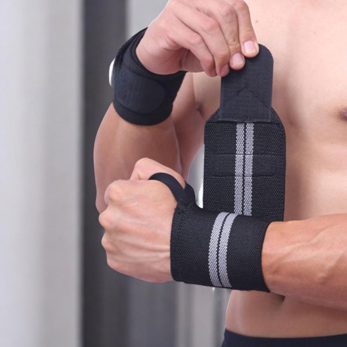 Fitness - Crossfit Polsband - Polsbandage Wrist Support Wraps - Pols Bandage Band - Set Van 2 Stuks - Zwart-Grijs